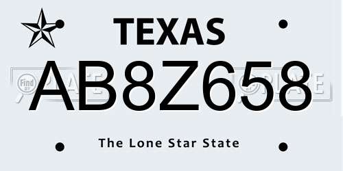 AB8Z658 Texas License Plate