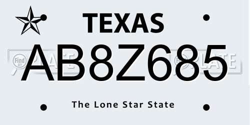 AB8Z685 Texas License Plate