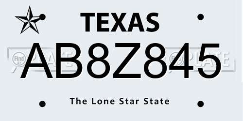 AB8Z845 Texas License Plate