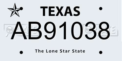 AB91038 Texas License Plate