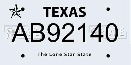 AB92140 Texas License Plate