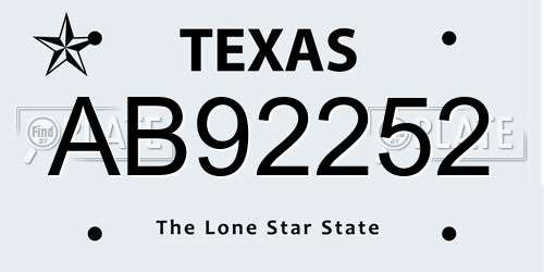AB92252 Texas License Plate