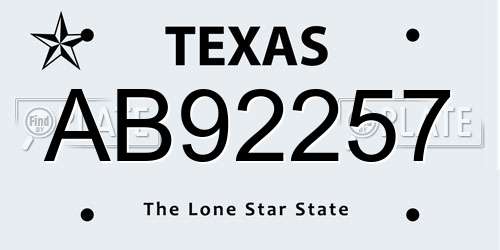 AB92257 Texas License Plate
