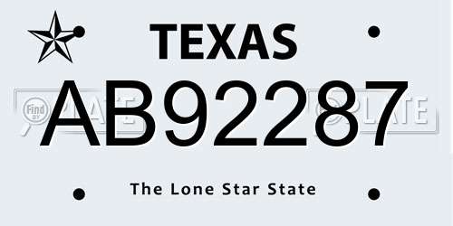 AB92287 Texas License Plate