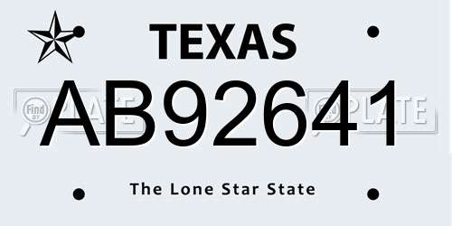 AB92641 Texas License Plate