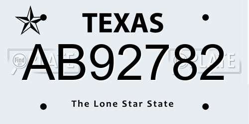 AB92782 Texas License Plate