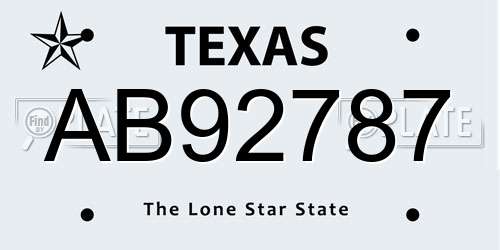 AB92787 Texas License Plate