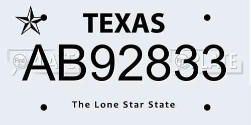 AB92833 Texas License Plate