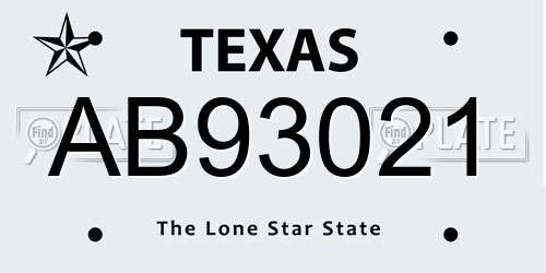 AB93021 Texas License Plate