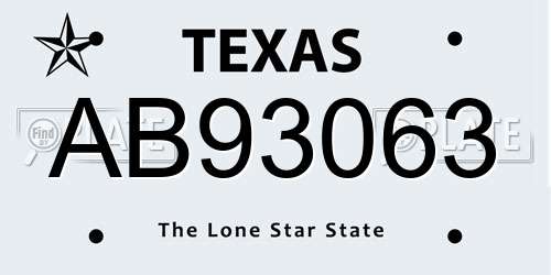 AB93063 Texas License Plate