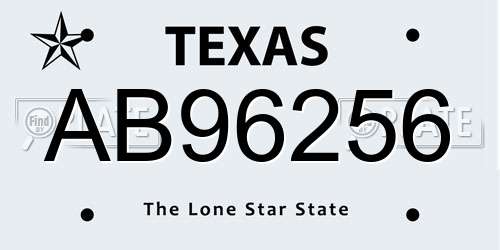 AB96256 Texas License Plate