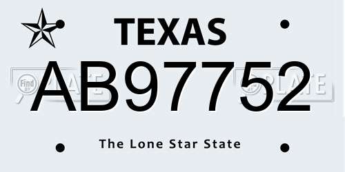 AB97752 Texas License Plate