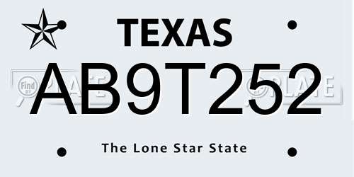 AB9T252 Texas License Plate