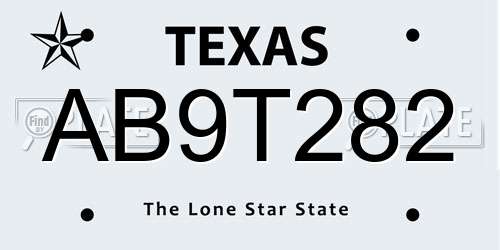 AB9T282 Texas License Plate