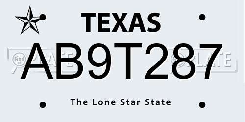 AB9T287 Texas License Plate