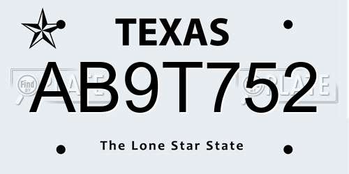 AB9T752 Texas License Plate