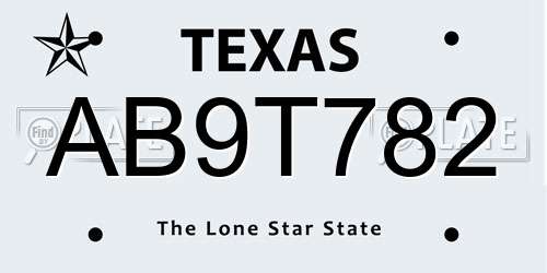AB9T782 Texas License Plate