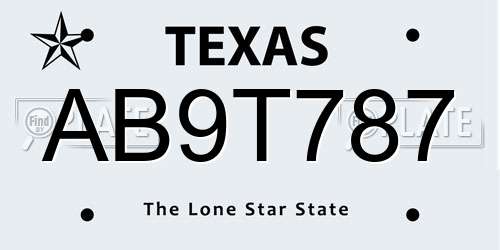 AB9T787 Texas License Plate