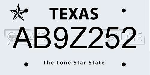 AB9Z252 Texas License Plate