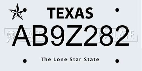 AB9Z282 Texas License Plate