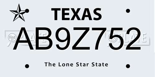 AB9Z752 Texas License Plate