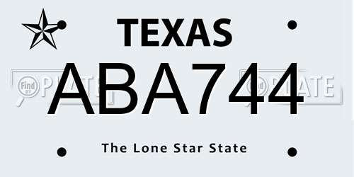 ABA744 Texas License Plate