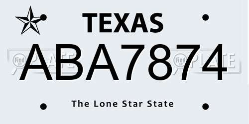 ABA7874 Texas License Plate