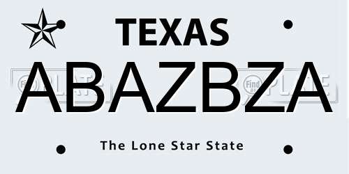 ABAZBZA Texas License Plate