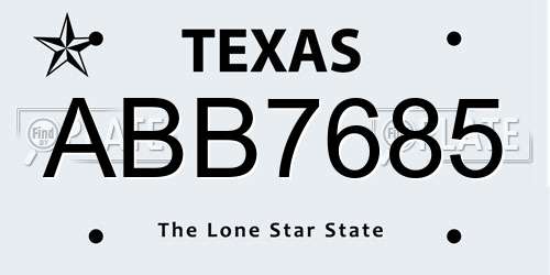 ABB7685 Texas License Plate