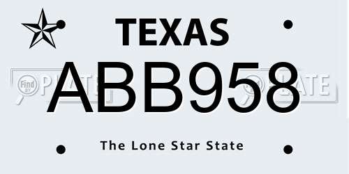 ABB958 Texas License Plate