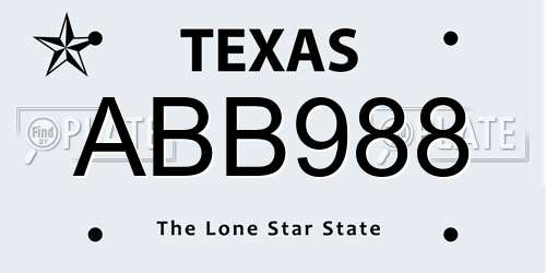 ABB988 Texas License Plate