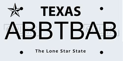 ABBTBAB Texas License Plate