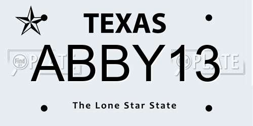 ABBY13 Texas License Plate