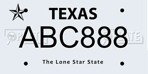 ABC888 Texas License Plate