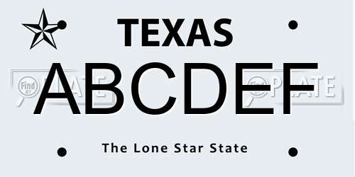 ABCDEF Texas License Plate
