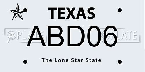 ABD06 Texas License Plate