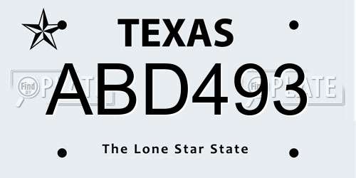 ABD493 Texas License Plate