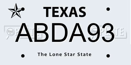 ABDA93 Texas License Plate