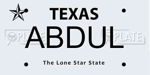 ABDUL Texas License Plate