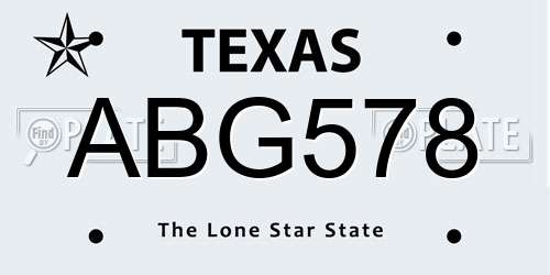 ABG578 Texas License Plate