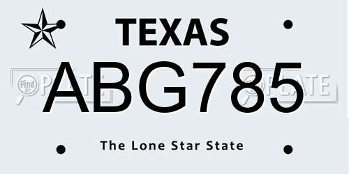 ABG785 Texas License Plate
