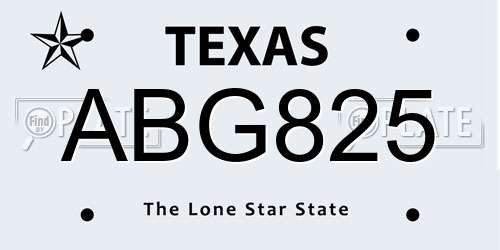 ABG825 Texas License Plate