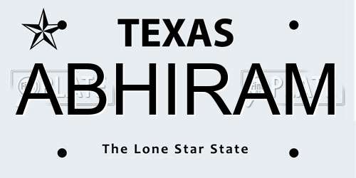 ABHIRAM Texas License Plate