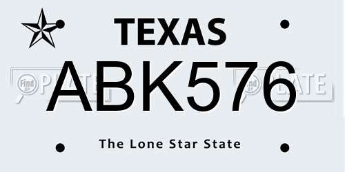 ABK576 Texas License Plate