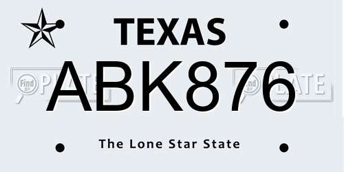 ABK876 Texas License Plate