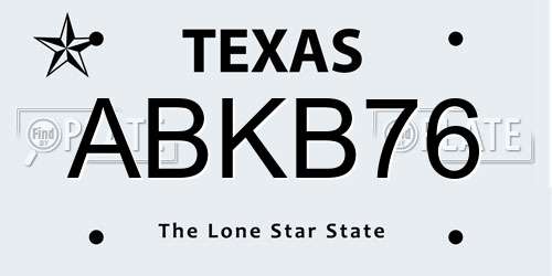 ABKB76 Texas License Plate