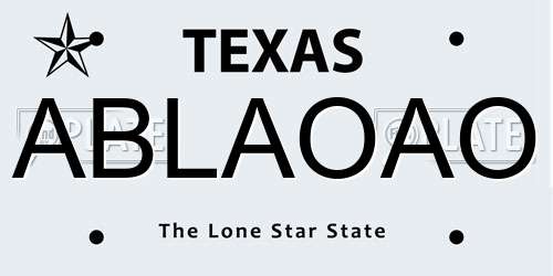 ABLAOAO Texas License Plate