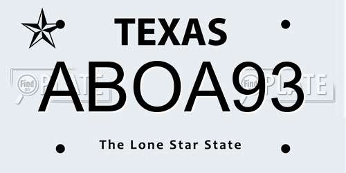 ABOA93 Texas License Plate