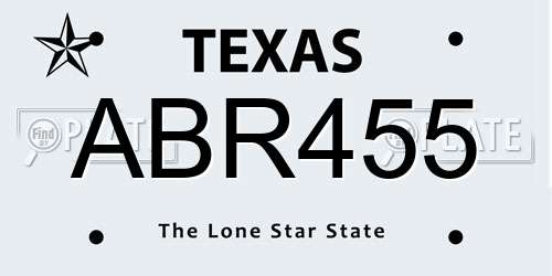 ABR455 Texas License Plate