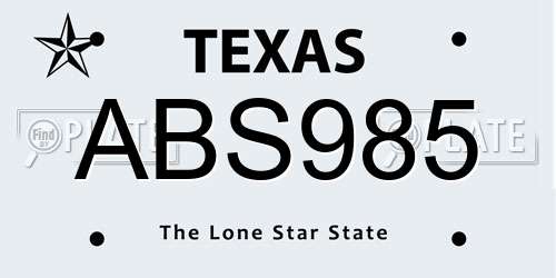 ABS985 Texas License Plate